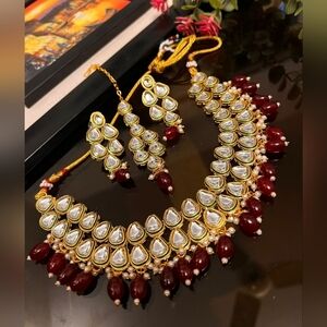 Elegant Gold and Red kundan Jewelry Set